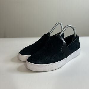 Vionic Kani Shoe Women’s 7 Black Suede Comfort Slip-on Flat Cut Out Perforated